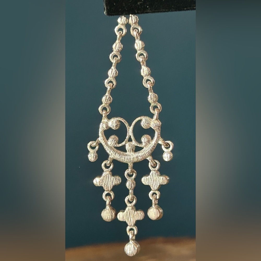 Vintage Monat Crystal Chandelier Silver Tone Pierced Earrings - Picture 7 of 11